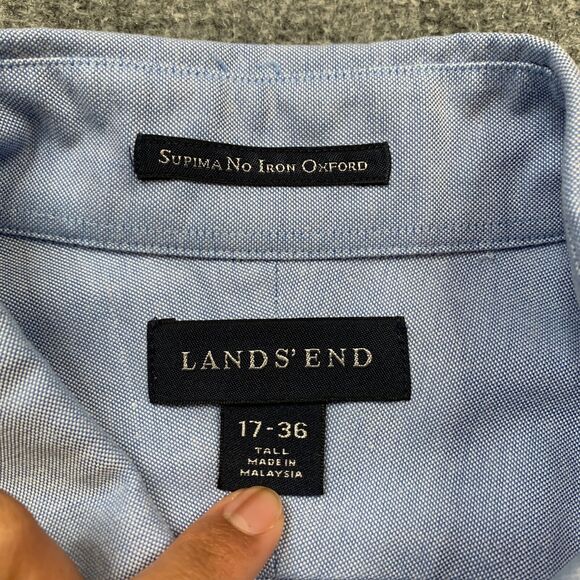 Lands End Shirt Mens 17 Tall Blue Bell Supima No Iron Oxford Button Down Classic - Picture 3 of 9